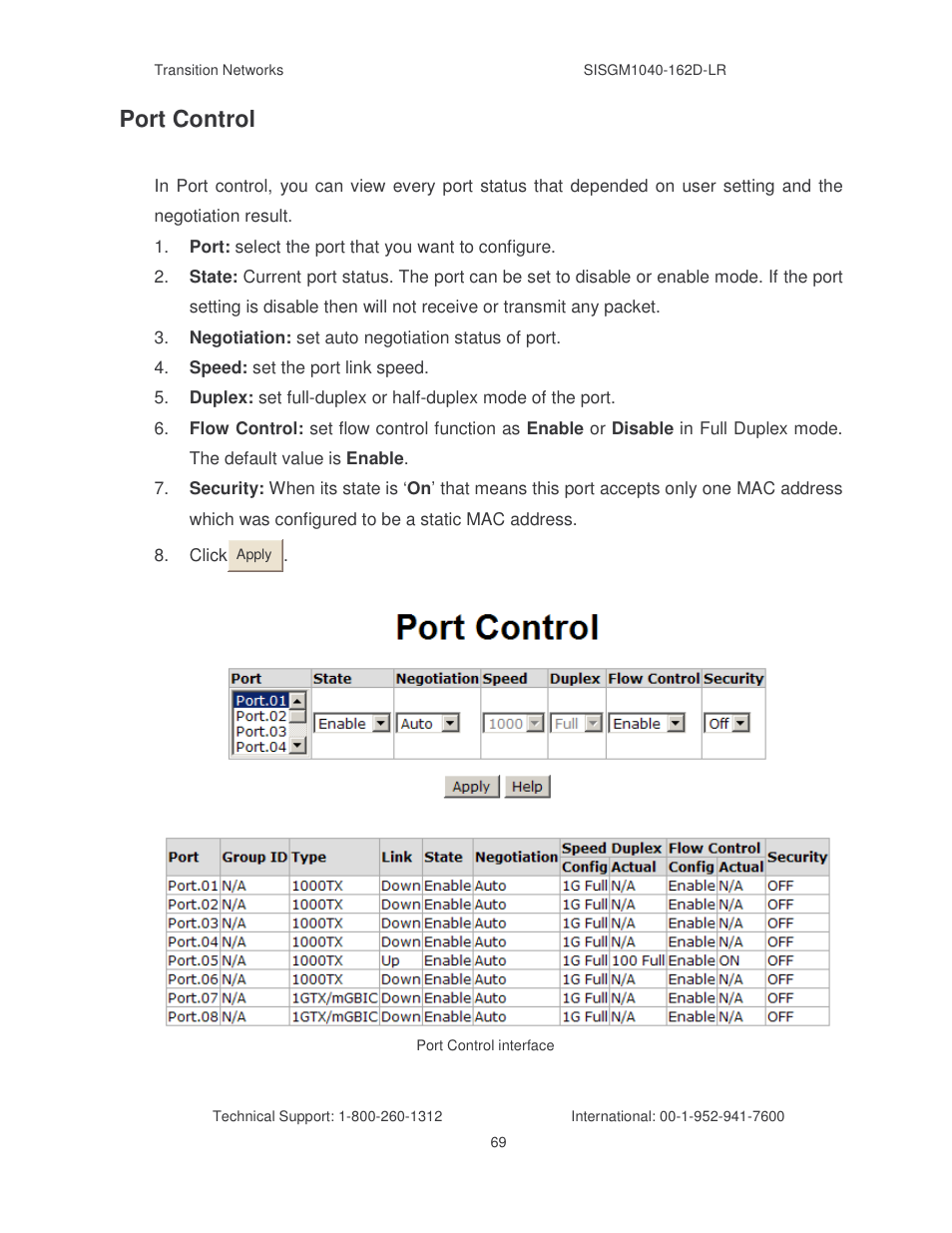 Port control | Transition Networks SISGM1040-162D User Manual | Page 76 / 132