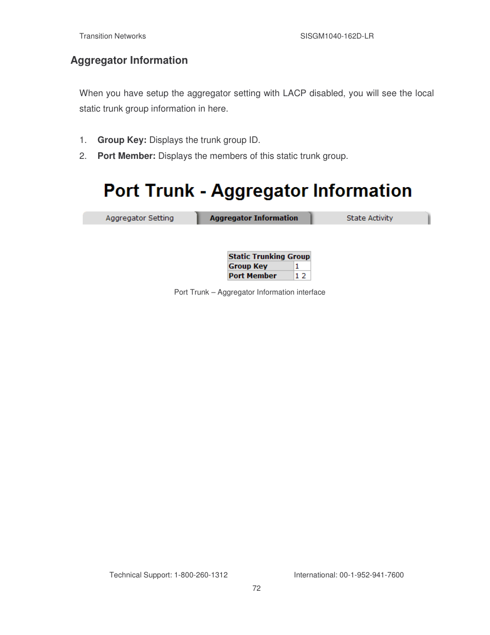 Aggregator information | Transition Networks SISGM1040-162D User Manual | Page 79 / 132