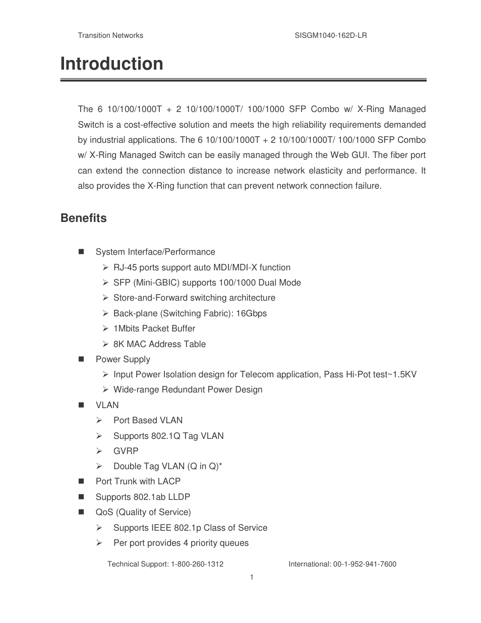 Introduction, Benefits | Transition Networks SISGM1040-162D User Manual | Page 8 / 132