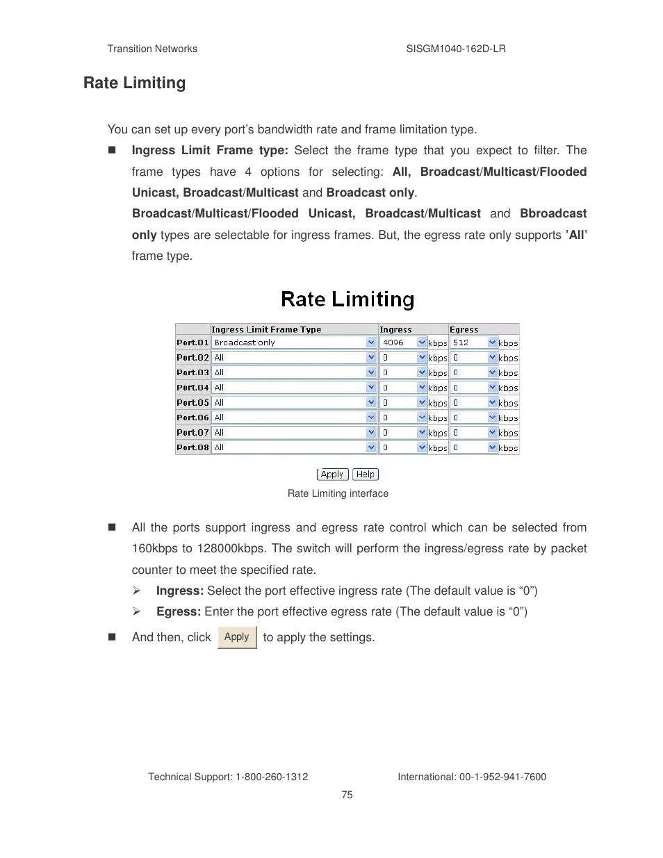 Rate limiting | Transition Networks SISGM1040-162D User Manual | Page 82 / 132