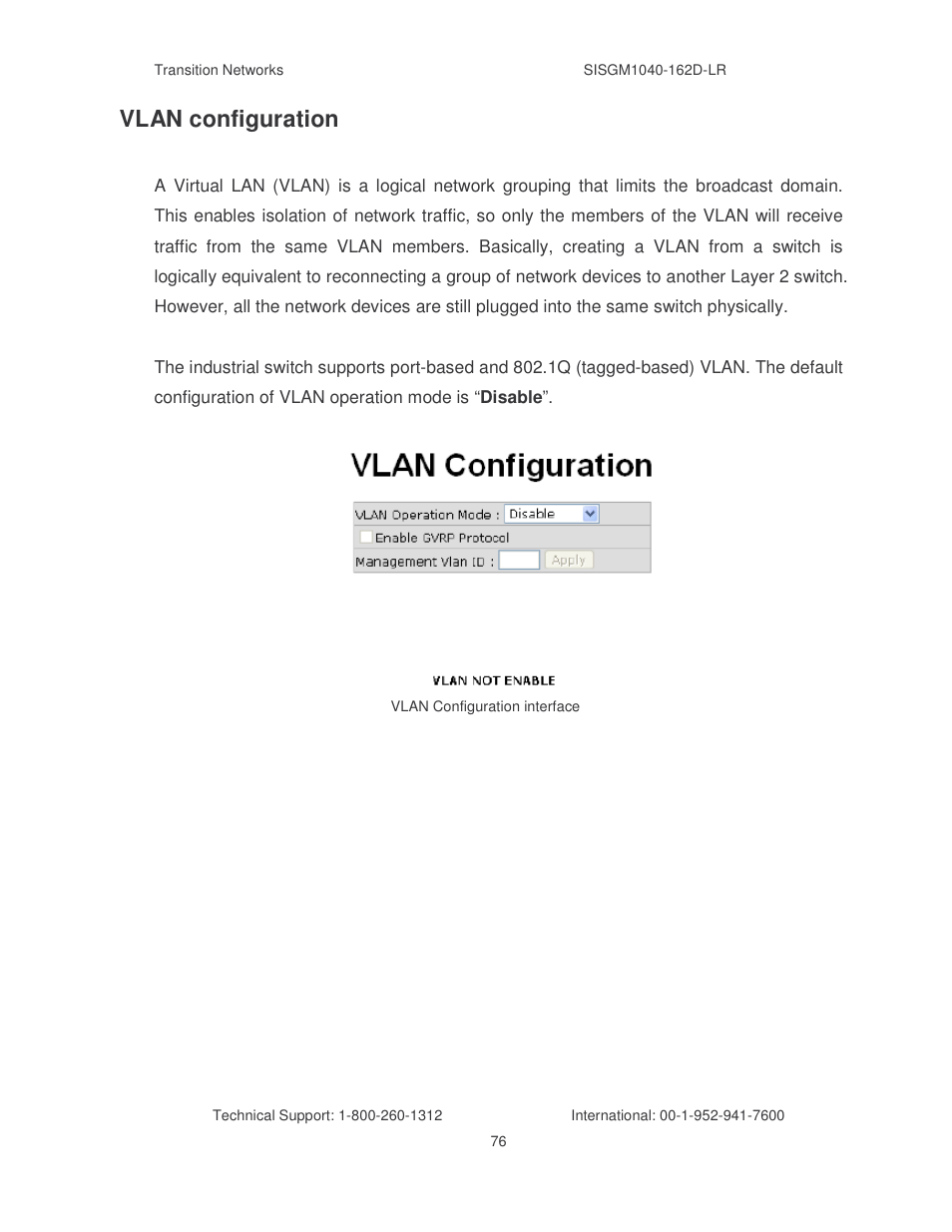 Vlan configuration | Transition Networks SISGM1040-162D User Manual | Page 83 / 132