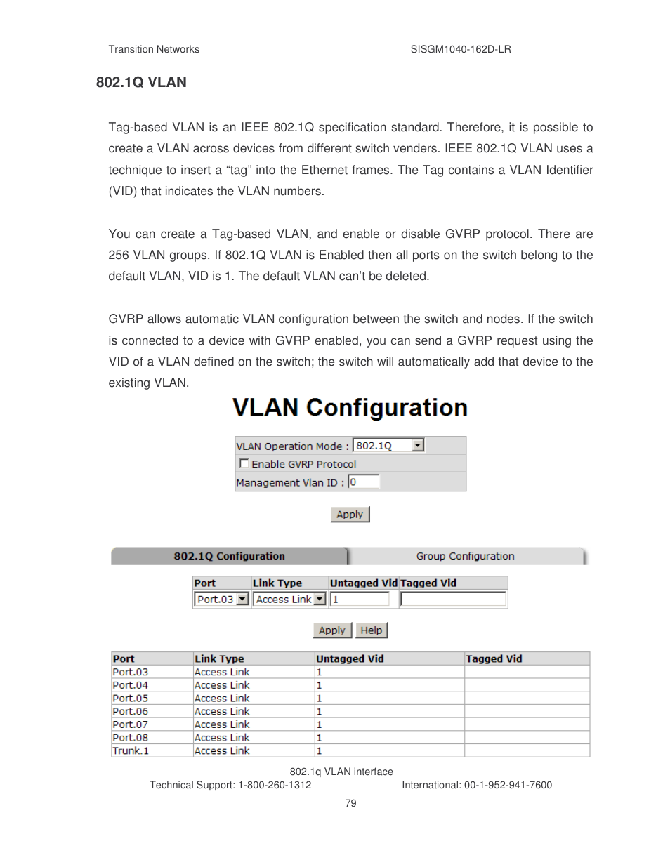 1q vlan | Transition Networks SISGM1040-162D User Manual | Page 86 / 132