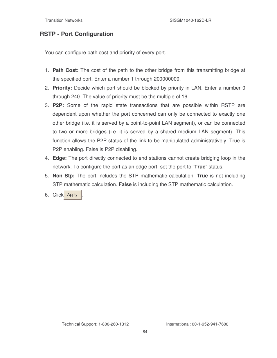 Rstp - port configuration | Transition Networks SISGM1040-162D User Manual | Page 91 / 132