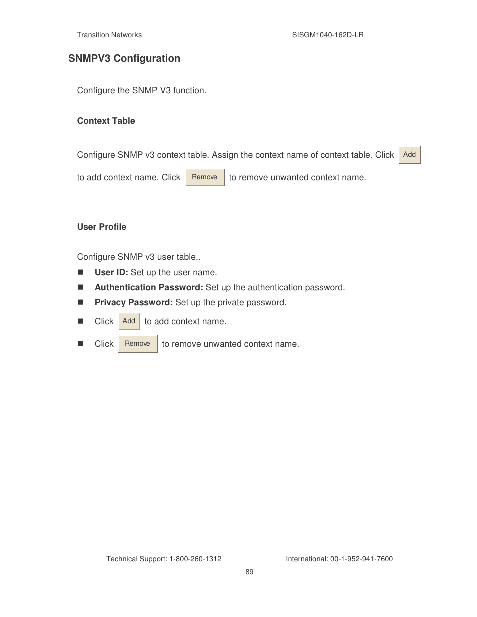 Snmpv3 configuration | Transition Networks SISGM1040-162D User Manual | Page 96 / 132