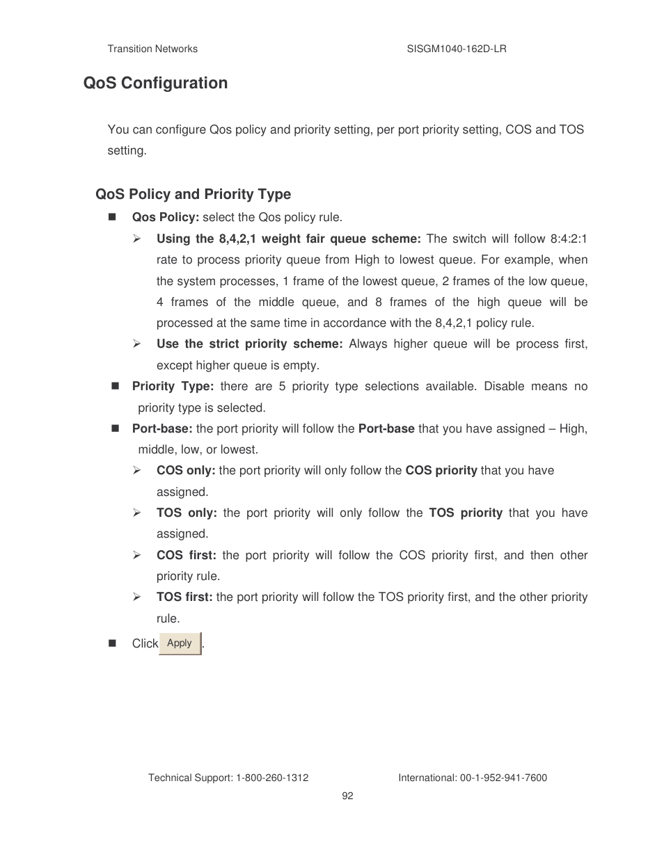 Qos configuration | Transition Networks SISGM1040-162D User Manual | Page 99 / 132