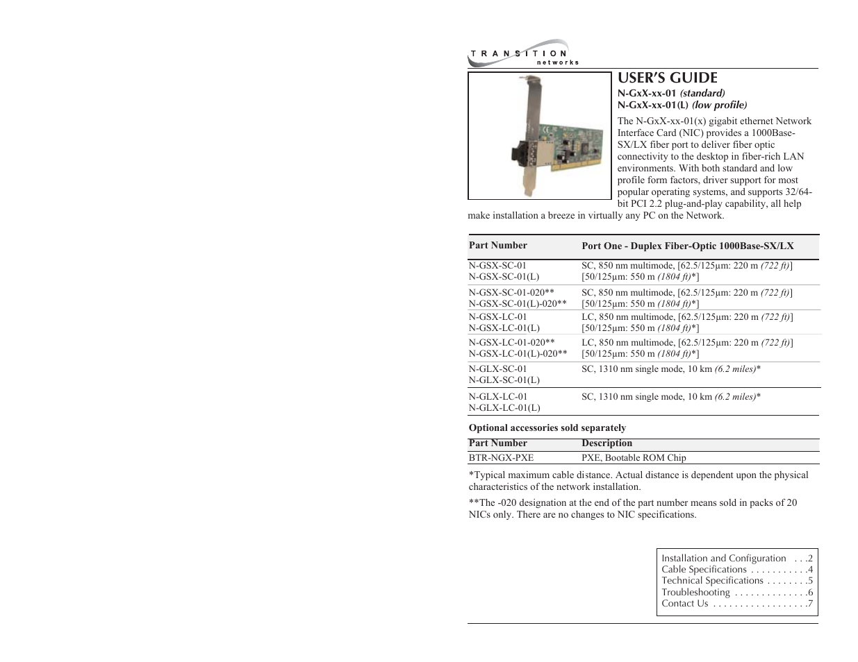 Transition Networks N-GXX-XX-01(L) User Manual | 5 pages