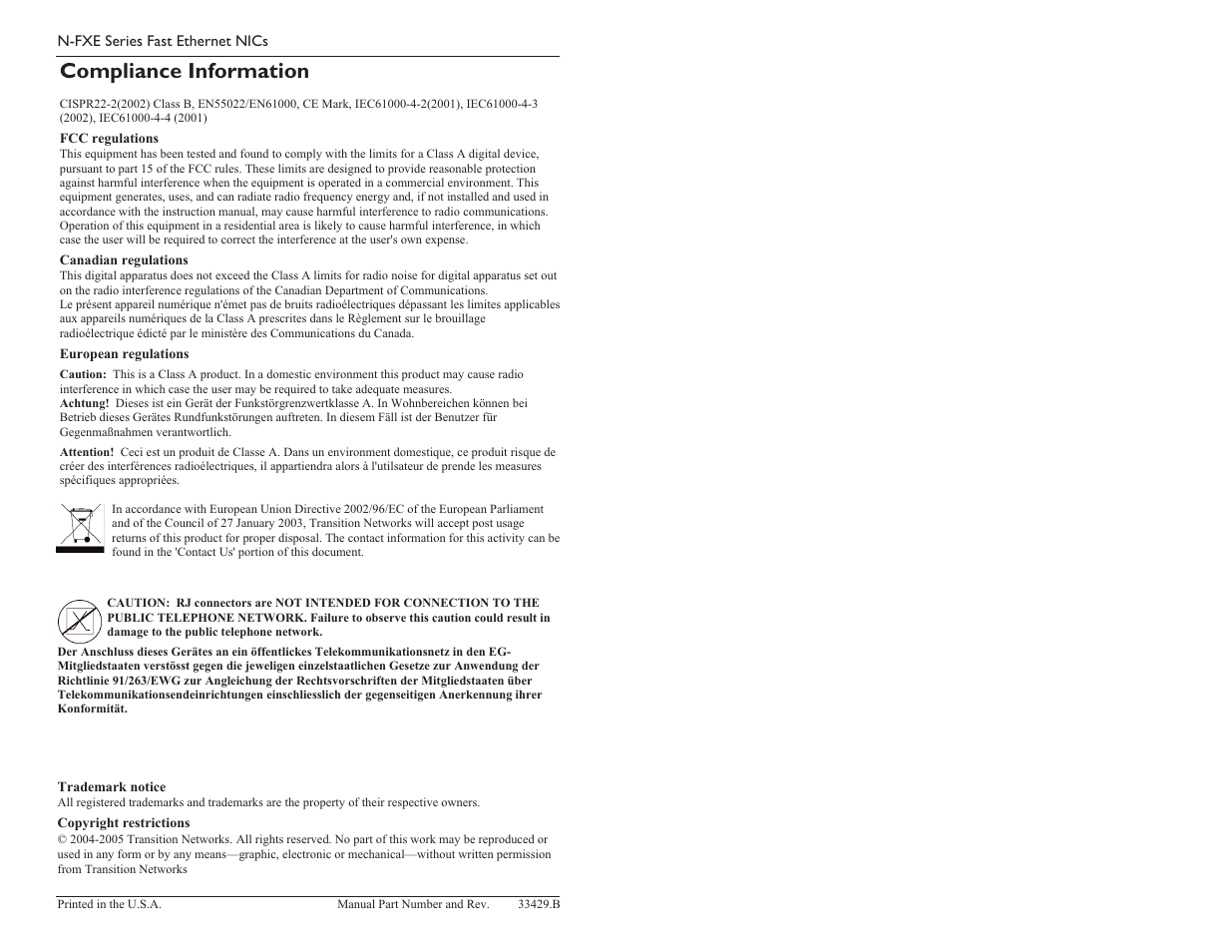 Compliance information | Transition Networks Transition NFXEXXX01 User Manual | Page 5 / 5