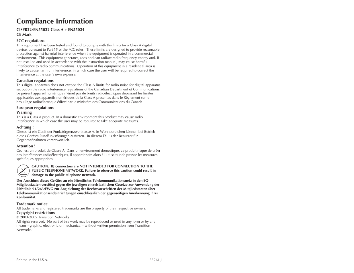 Compliance information | Transition Networks CGETF10XX-10X User Manual | Page 7 / 7