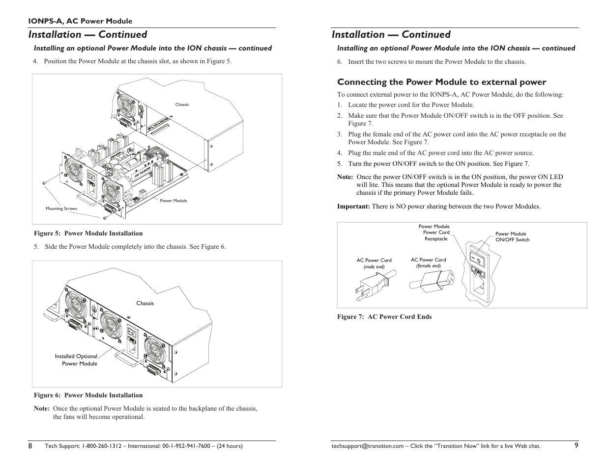 Installation — continued, Connecting the power module to external power | Transition Networks 33423.A User Manual | Page 5 / 9