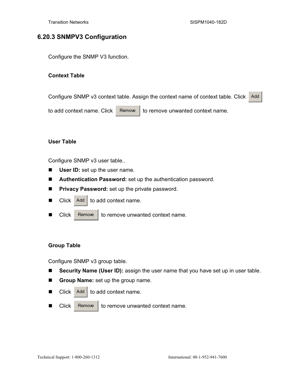 3 snmpv3 configuration | Transition Networks SISPM1040-182D User Manual | Page 102 / 157