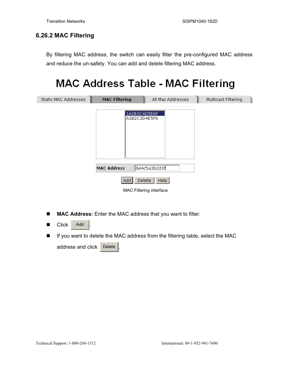 2 mac filtering | Transition Networks SISPM1040-182D User Manual | Page 120 / 157