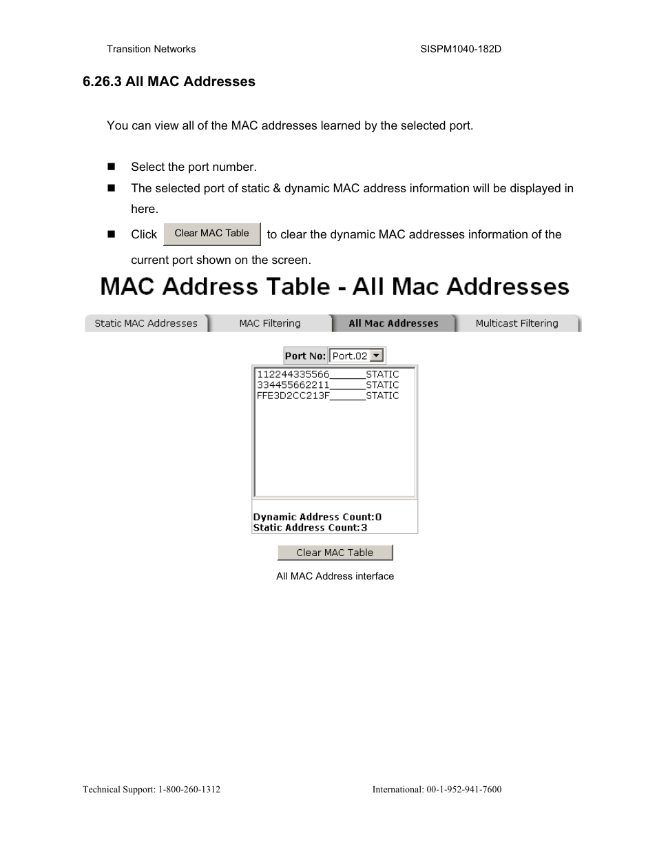 3 all mac addresses | Transition Networks SISPM1040-182D User Manual | Page 121 / 157