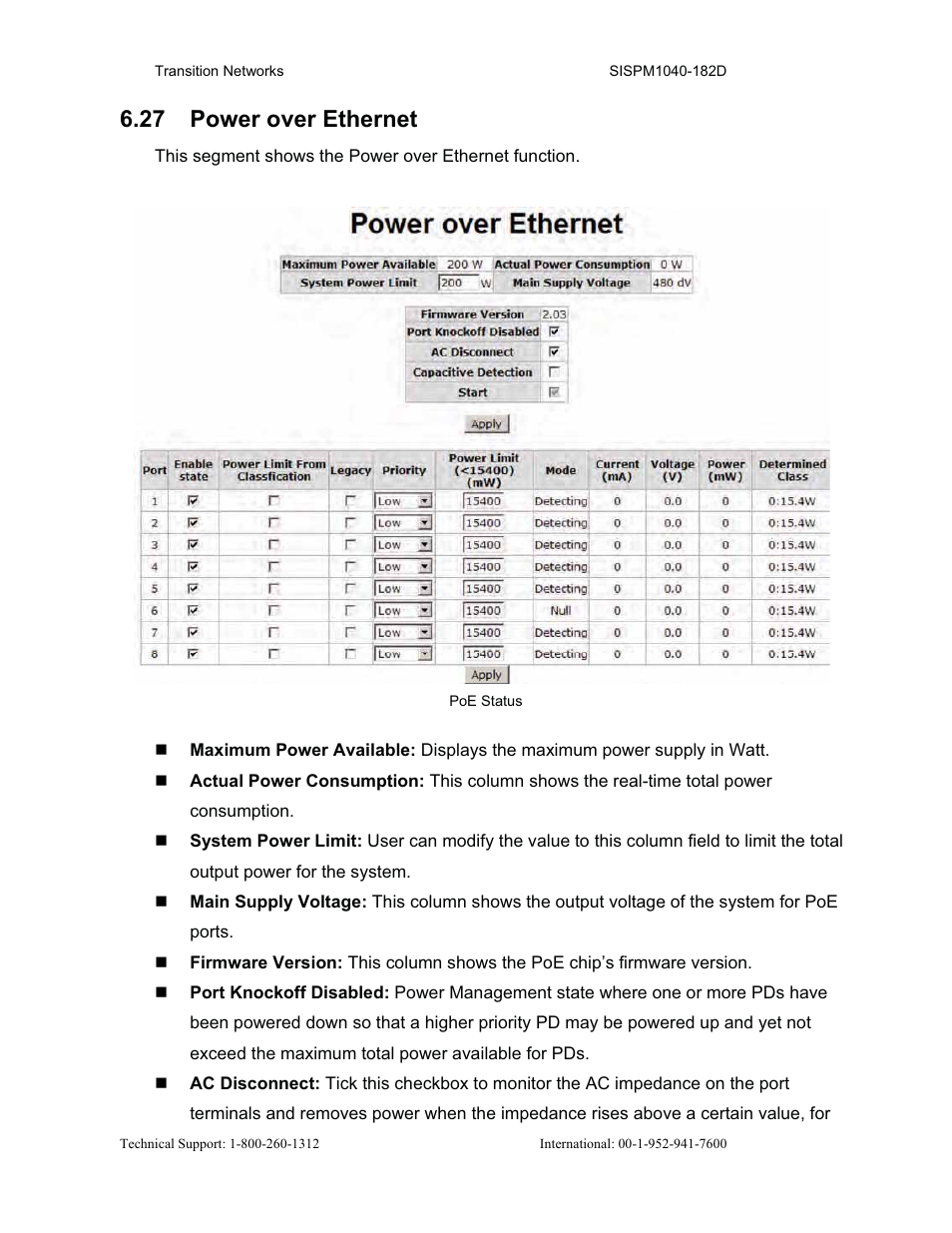 27 power over ethernet | Transition Networks SISPM1040-182D User Manual | Page 123 / 157
