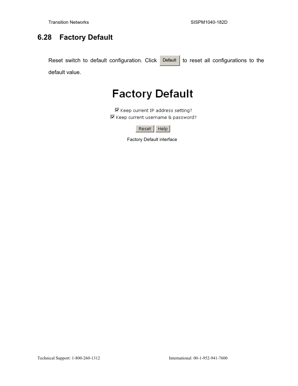 28 factory default | Transition Networks SISPM1040-182D User Manual | Page 125 / 157