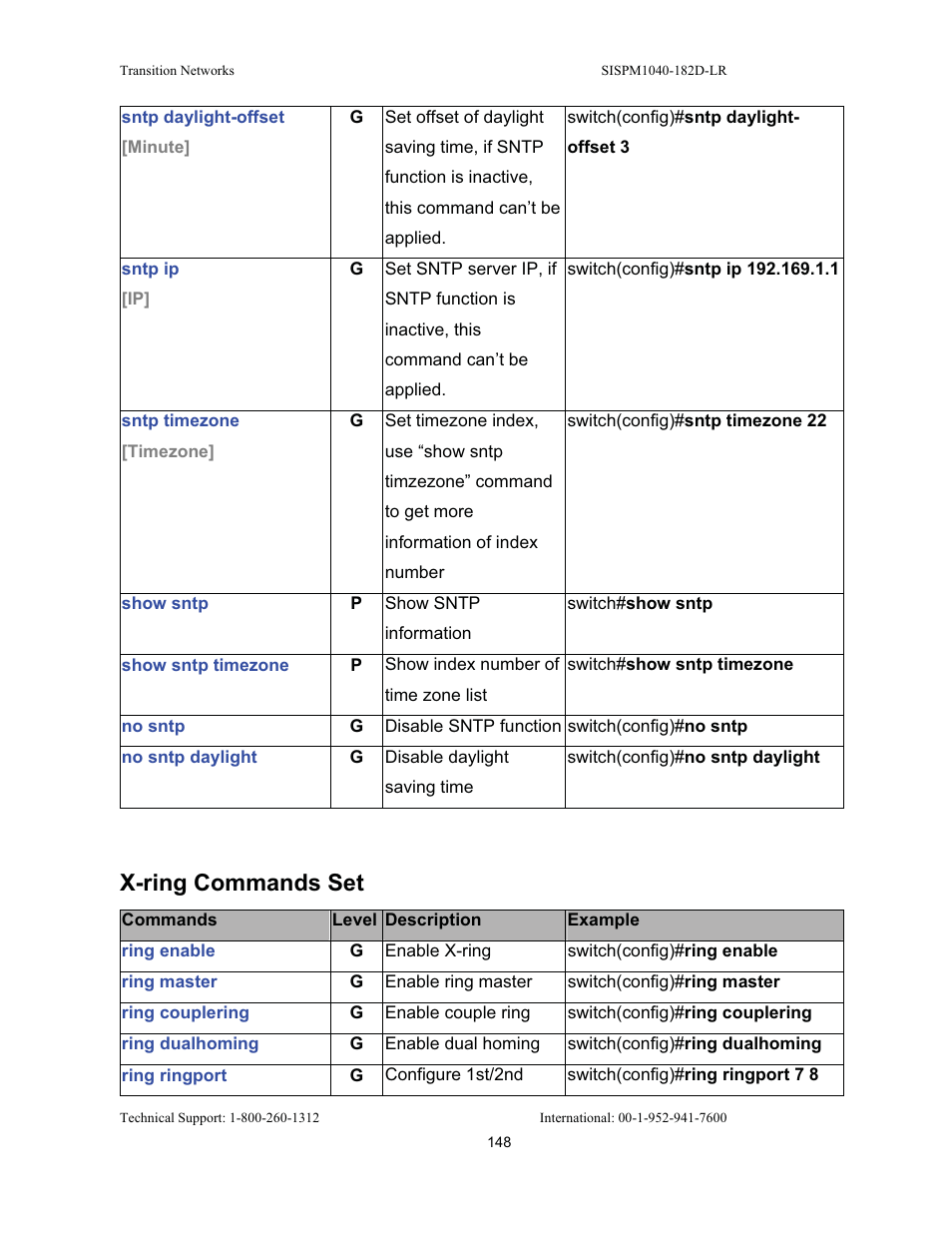 X-ring commands set | Transition Networks SISPM1040-182D User Manual | Page 156 / 157