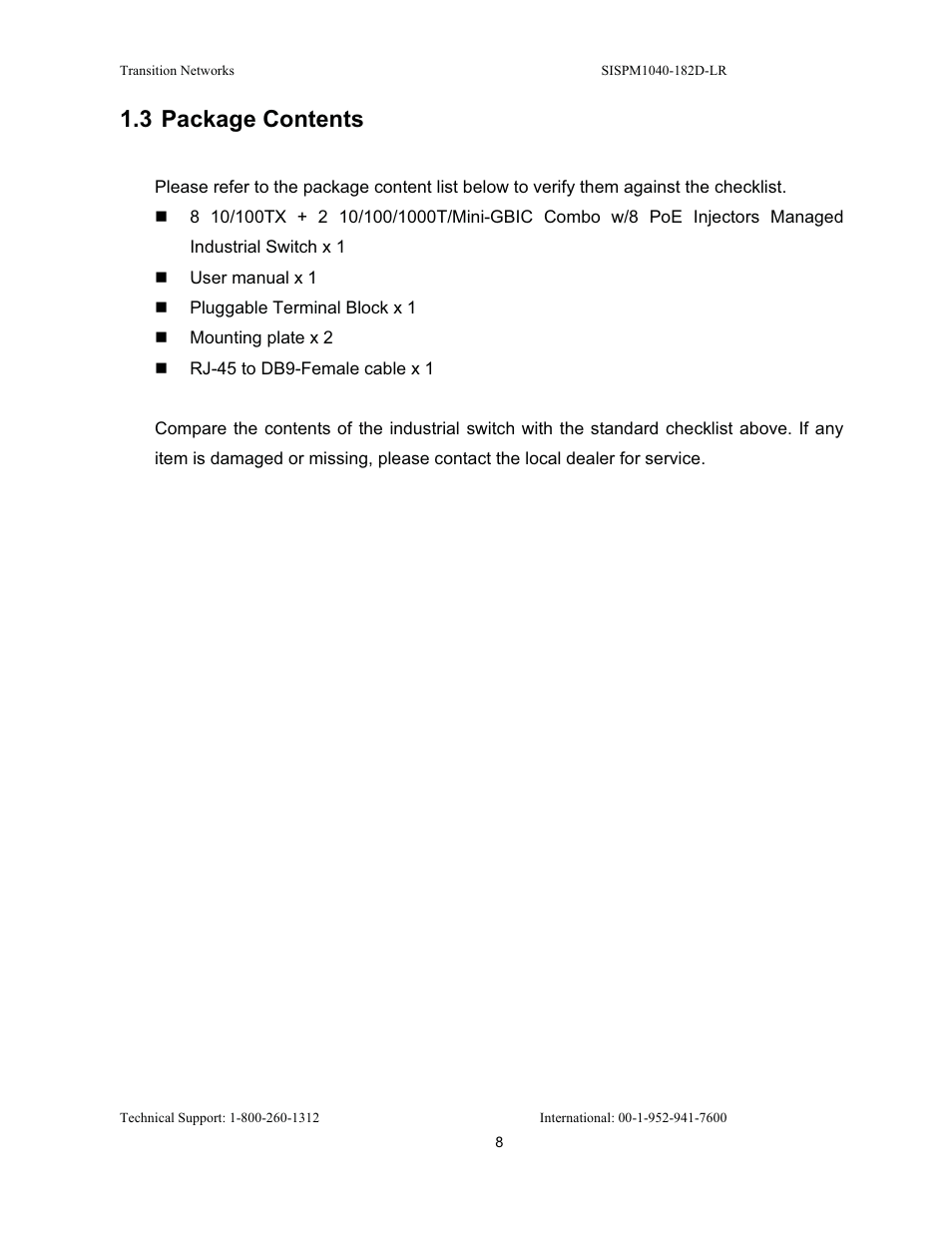 3 package contents | Transition Networks SISPM1040-182D User Manual | Page 16 / 157