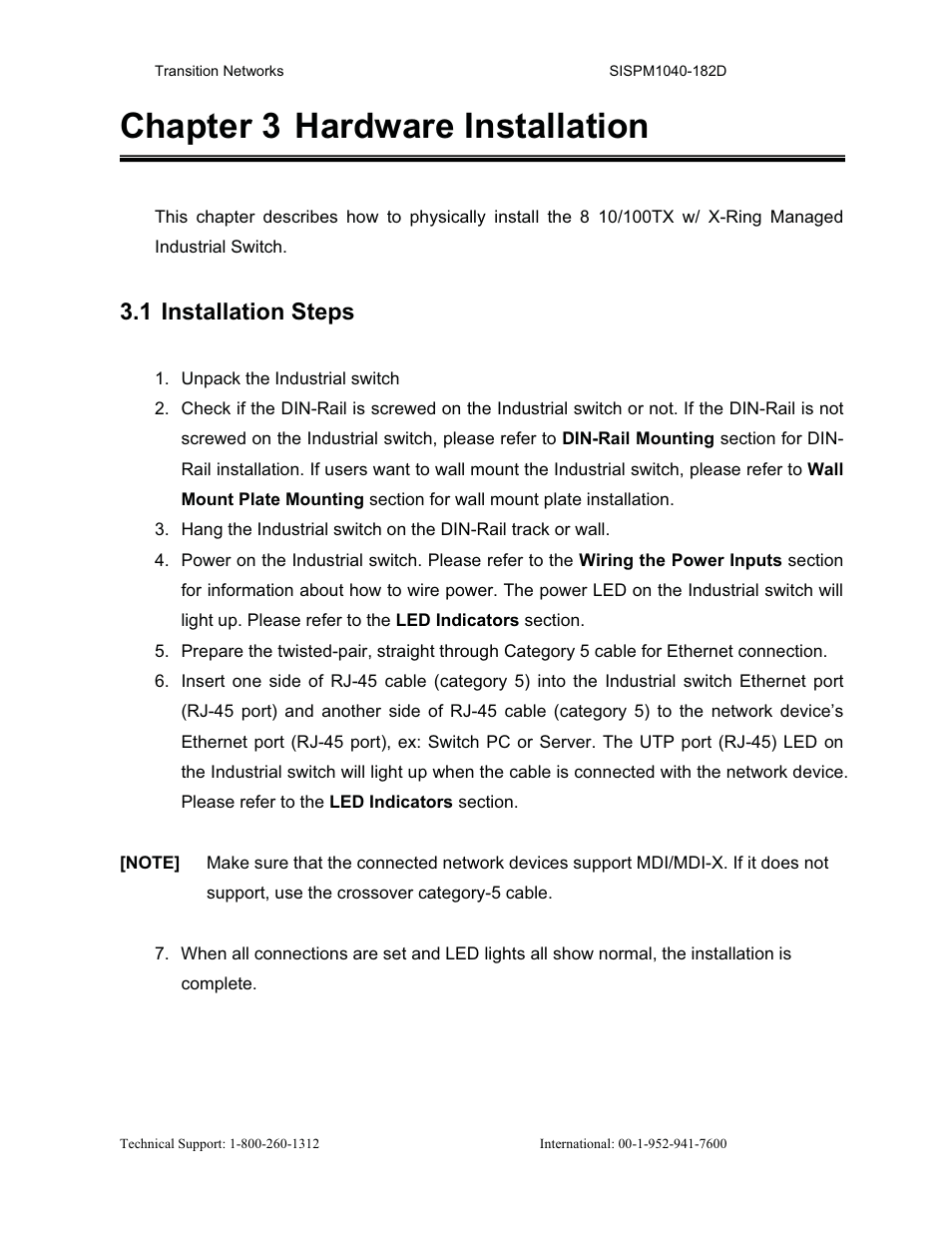 Chapter 3 hardware installation, 1 installation steps | Transition Networks SISPM1040-182D User Manual | Page 21 / 157