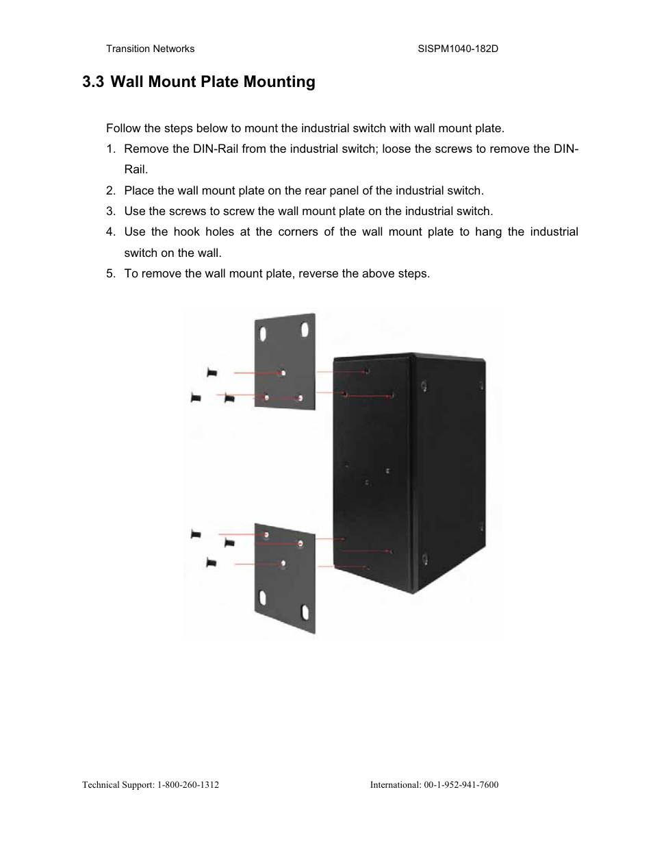 3 wall mount plate mounting | Transition Networks SISPM1040-182D User Manual | Page 24 / 157