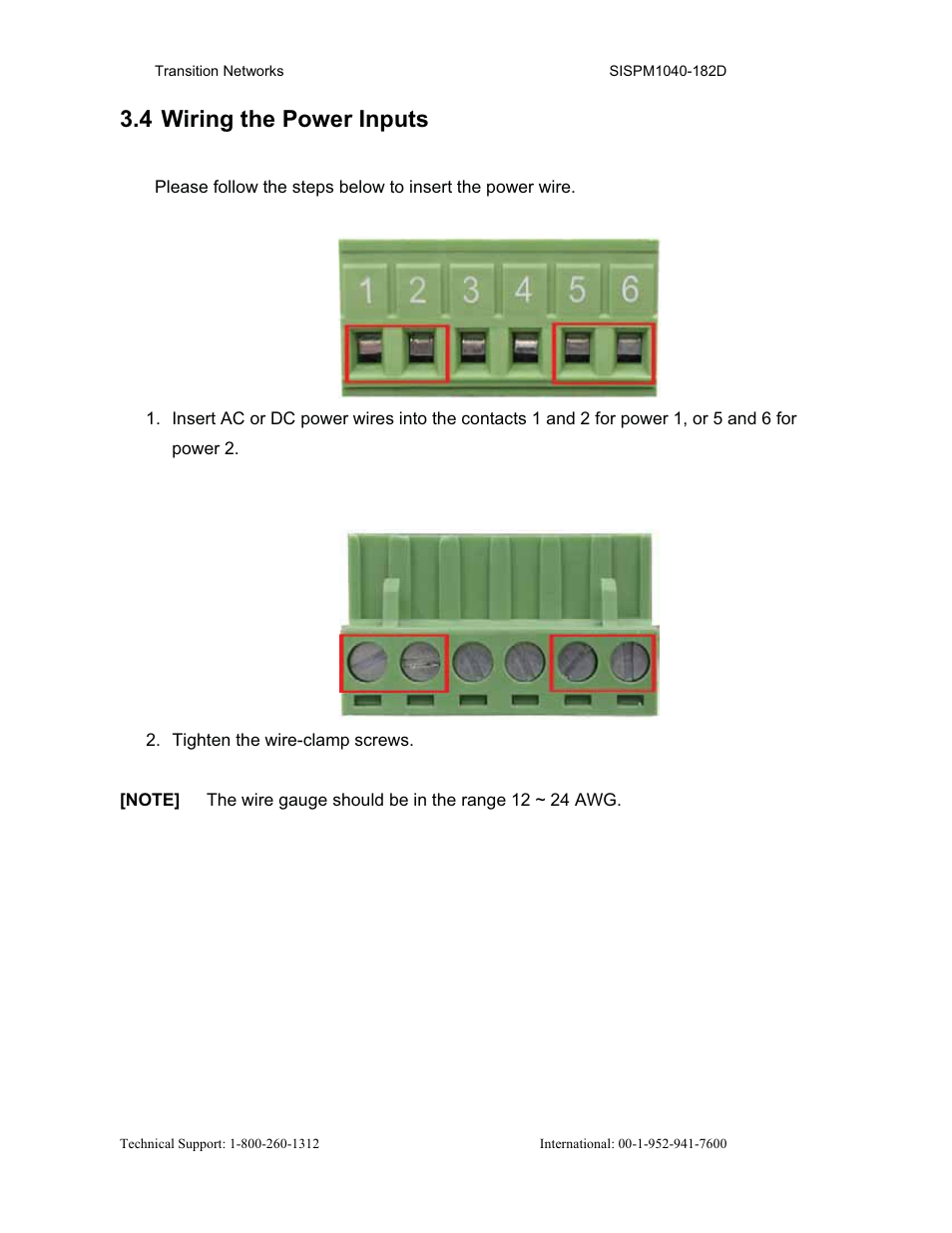 4 wiring the power inputs | Transition Networks SISPM1040-182D User Manual | Page 25 / 157