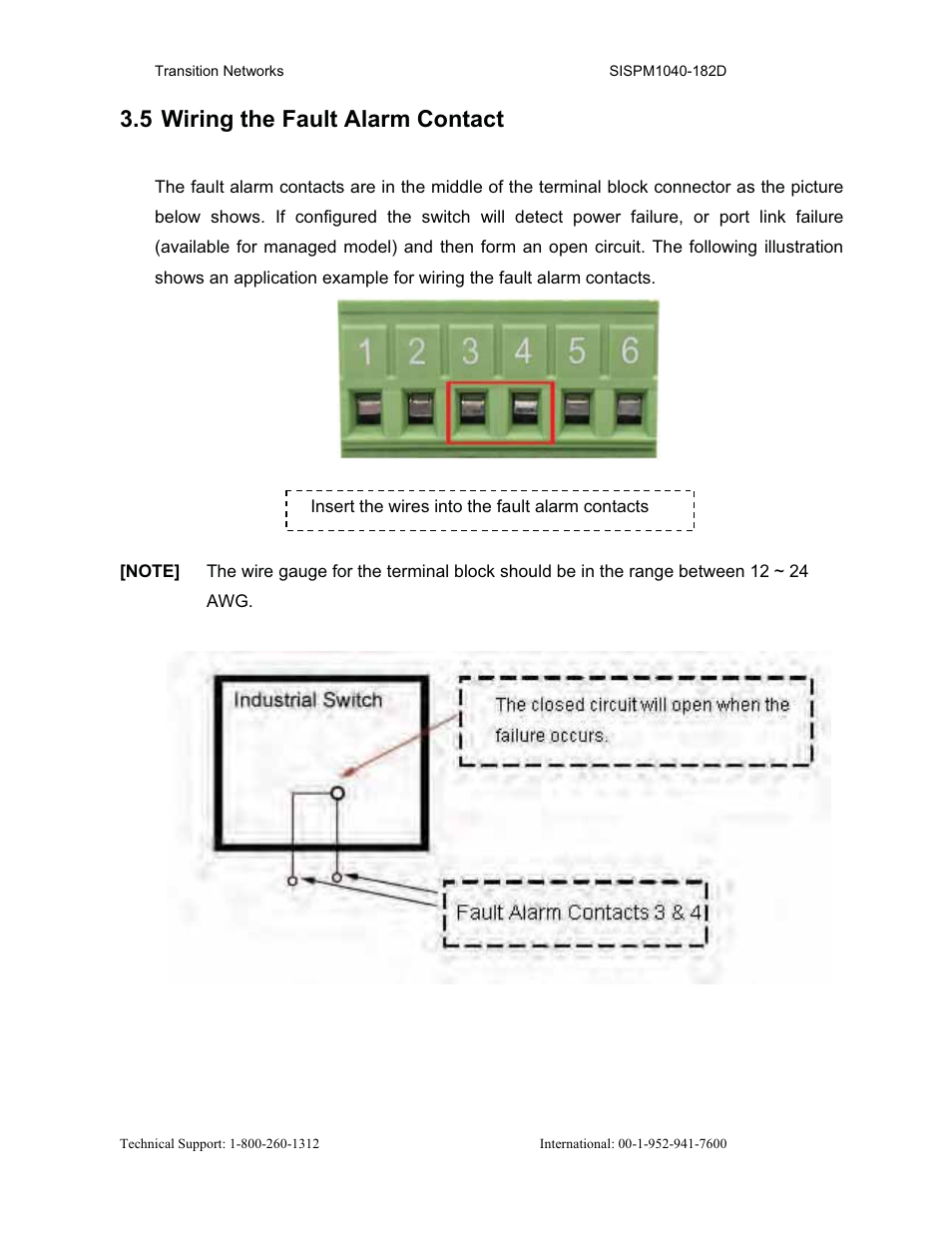 5 wiring the fault alarm contact | Transition Networks SISPM1040-182D User Manual | Page 26 / 157