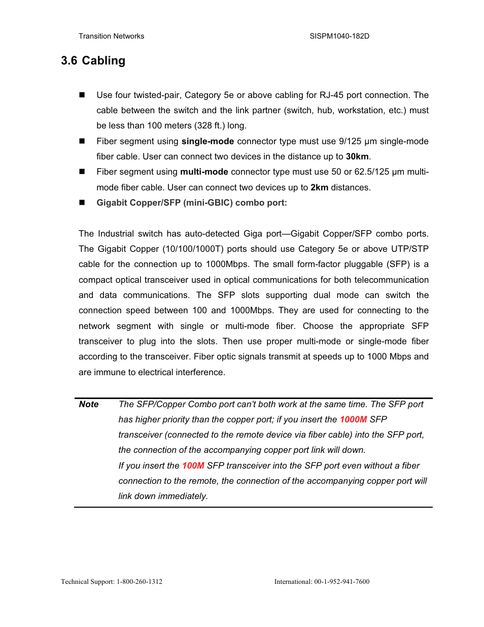 6 cabling | Transition Networks SISPM1040-182D User Manual | Page 27 / 157