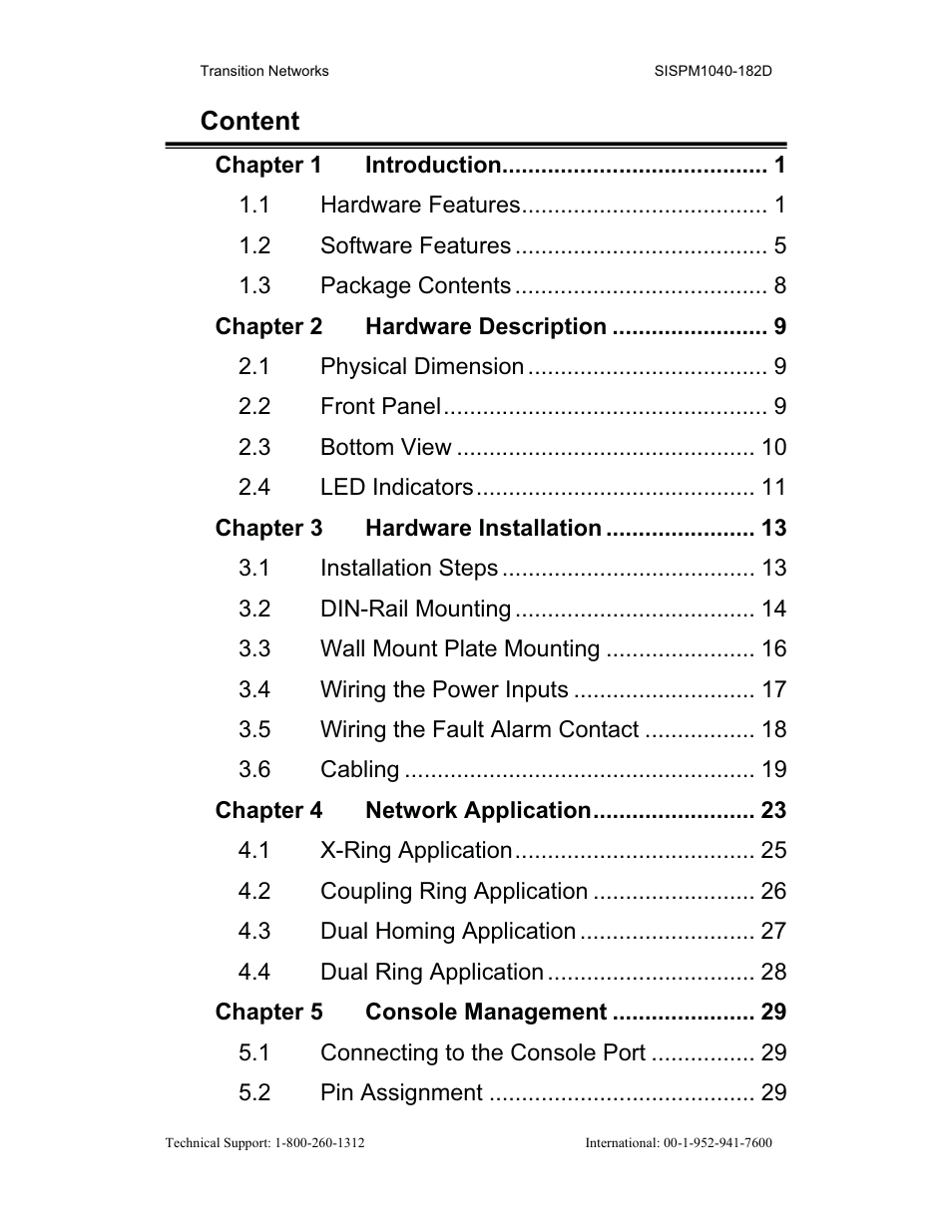 Content | Transition Networks SISPM1040-182D User Manual | Page 5 / 157