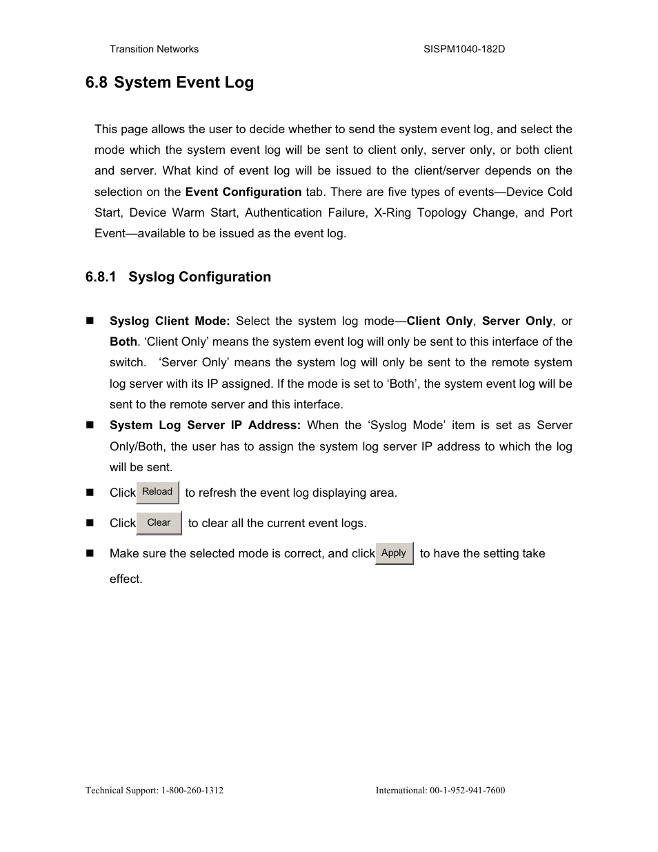 8 system event log, 1 syslog configuration | Transition Networks SISPM1040-182D User Manual | Page 54 / 157