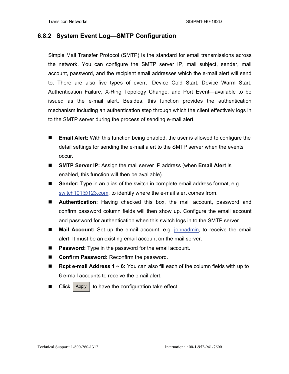 2 system event log—smtp configuration | Transition Networks SISPM1040-182D User Manual | Page 56 / 157