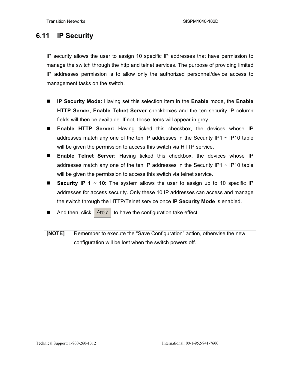 11 ip security | Transition Networks SISPM1040-182D User Manual | Page 65 / 157