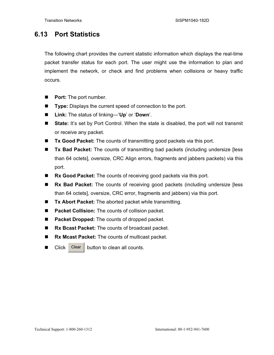 13 port statistics | Transition Networks SISPM1040-182D User Manual | Page 68 / 157
