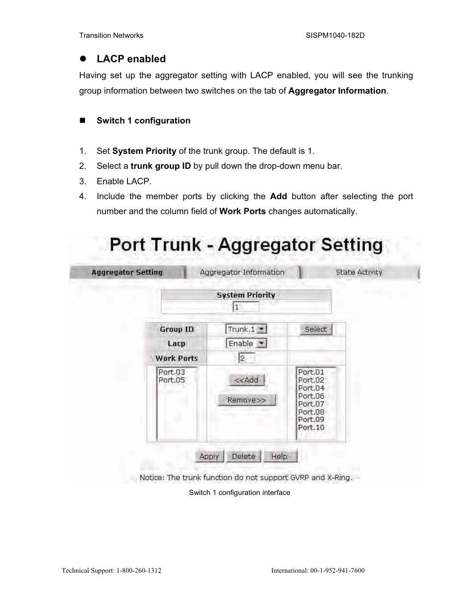 Z lacp enabled | Transition Networks SISPM1040-182D User Manual | Page 76 / 157