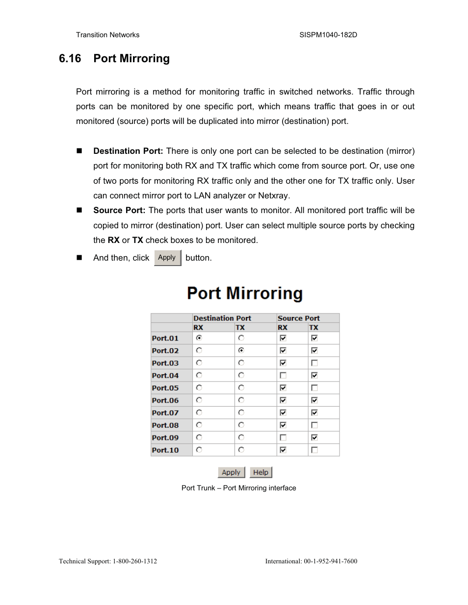 16 port mirroring | Transition Networks SISPM1040-182D User Manual | Page 82 / 157