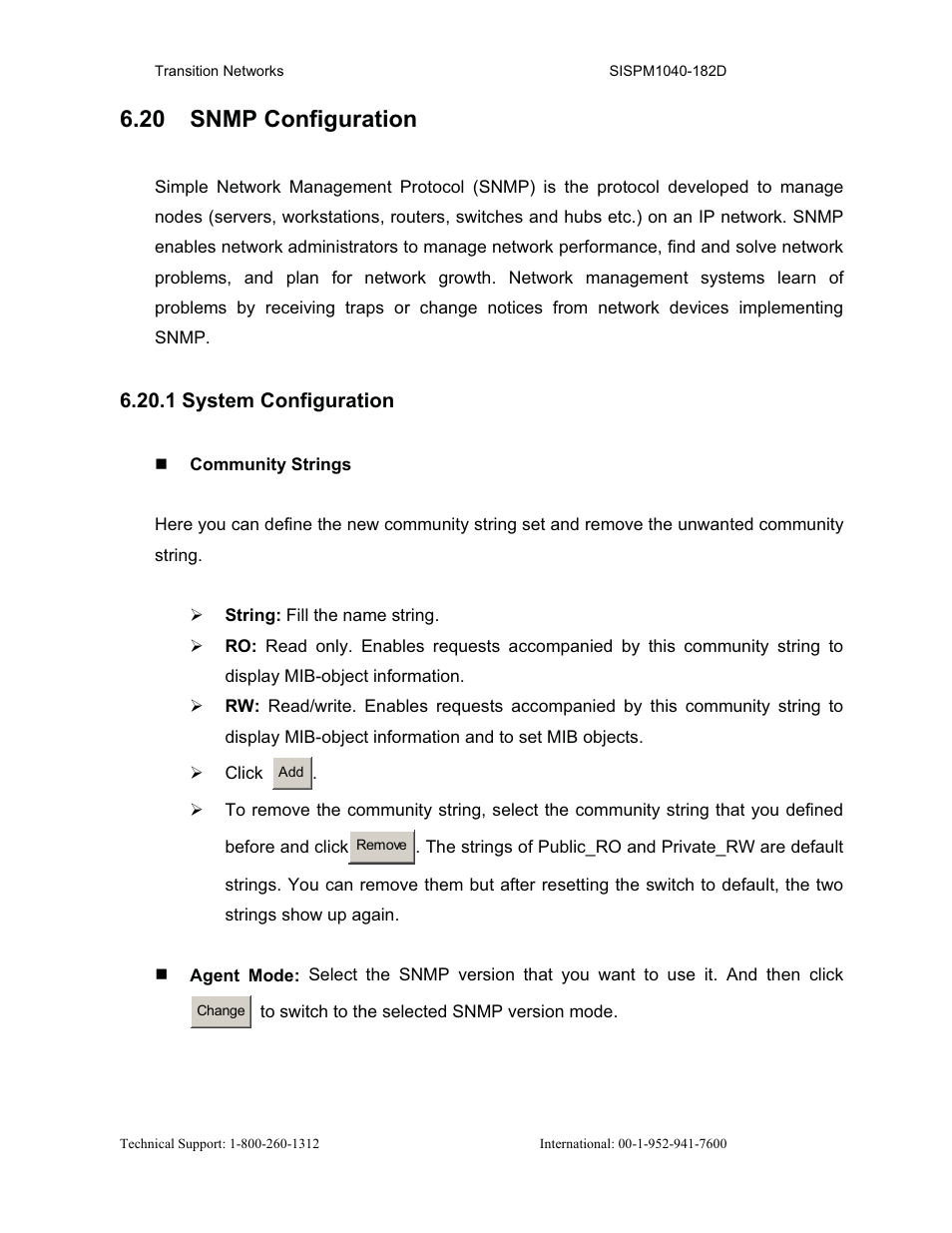 20 snmp configuration | Transition Networks SISPM1040-182D User Manual | Page 99 / 157