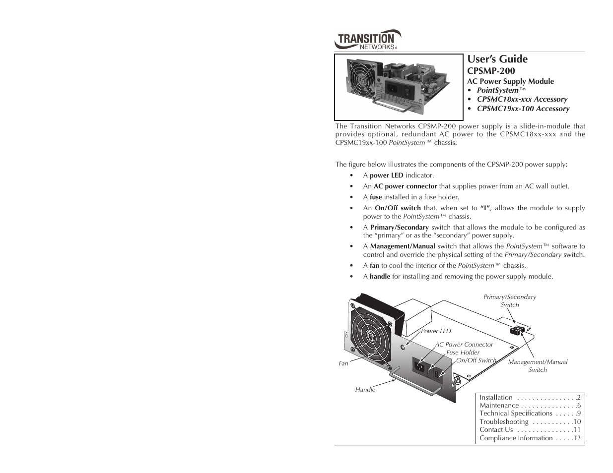 Transition Networks CPSMP-200 User Manual | 7 pages
