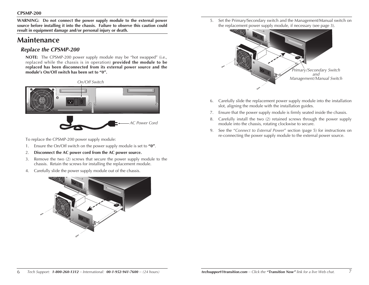Maintenance, Replace the cpsmp-200 | Transition Networks CPSMP-200 User Manual | Page 4 / 7