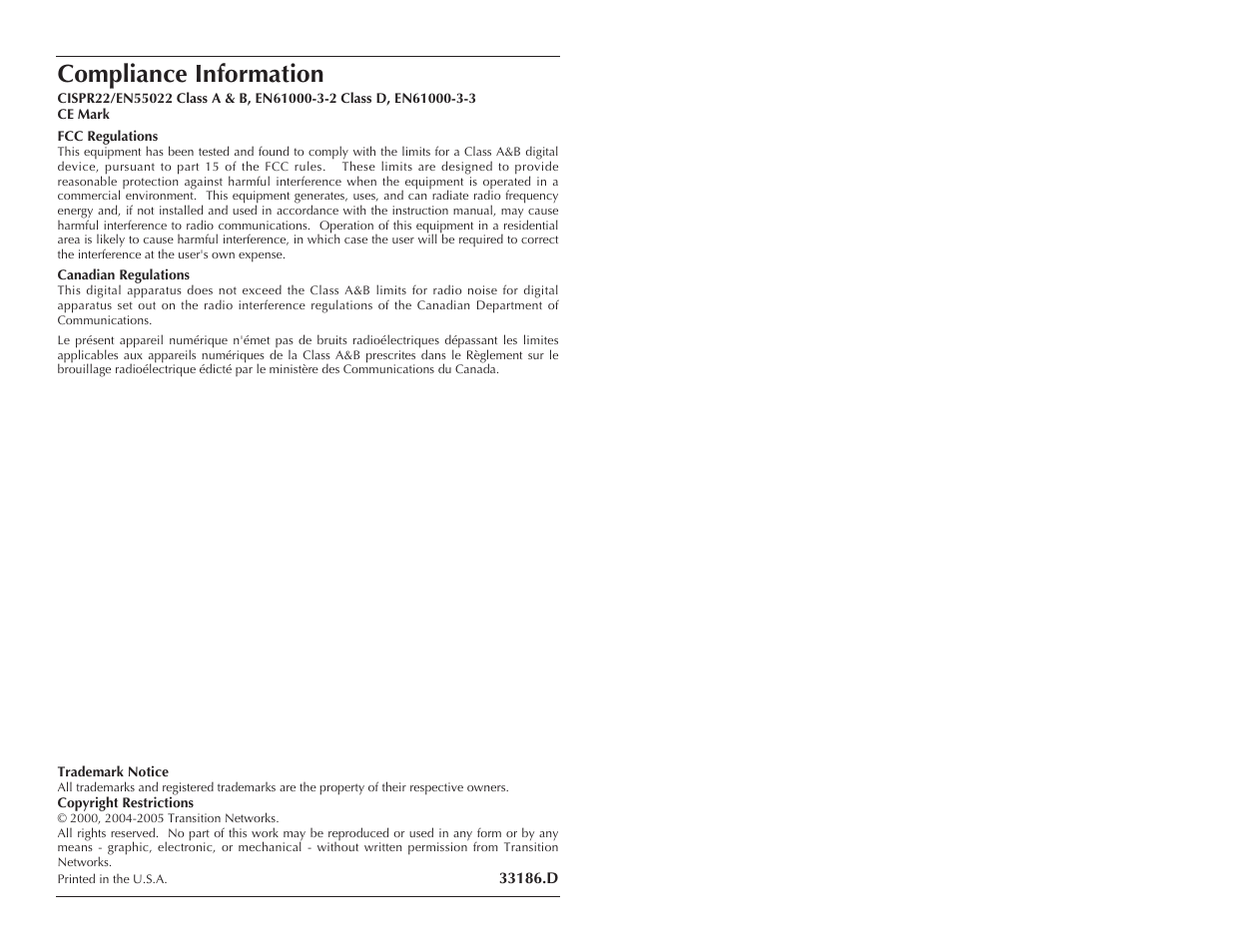Compliance information | Transition Networks CPSMP-200 User Manual | Page 7 / 7
