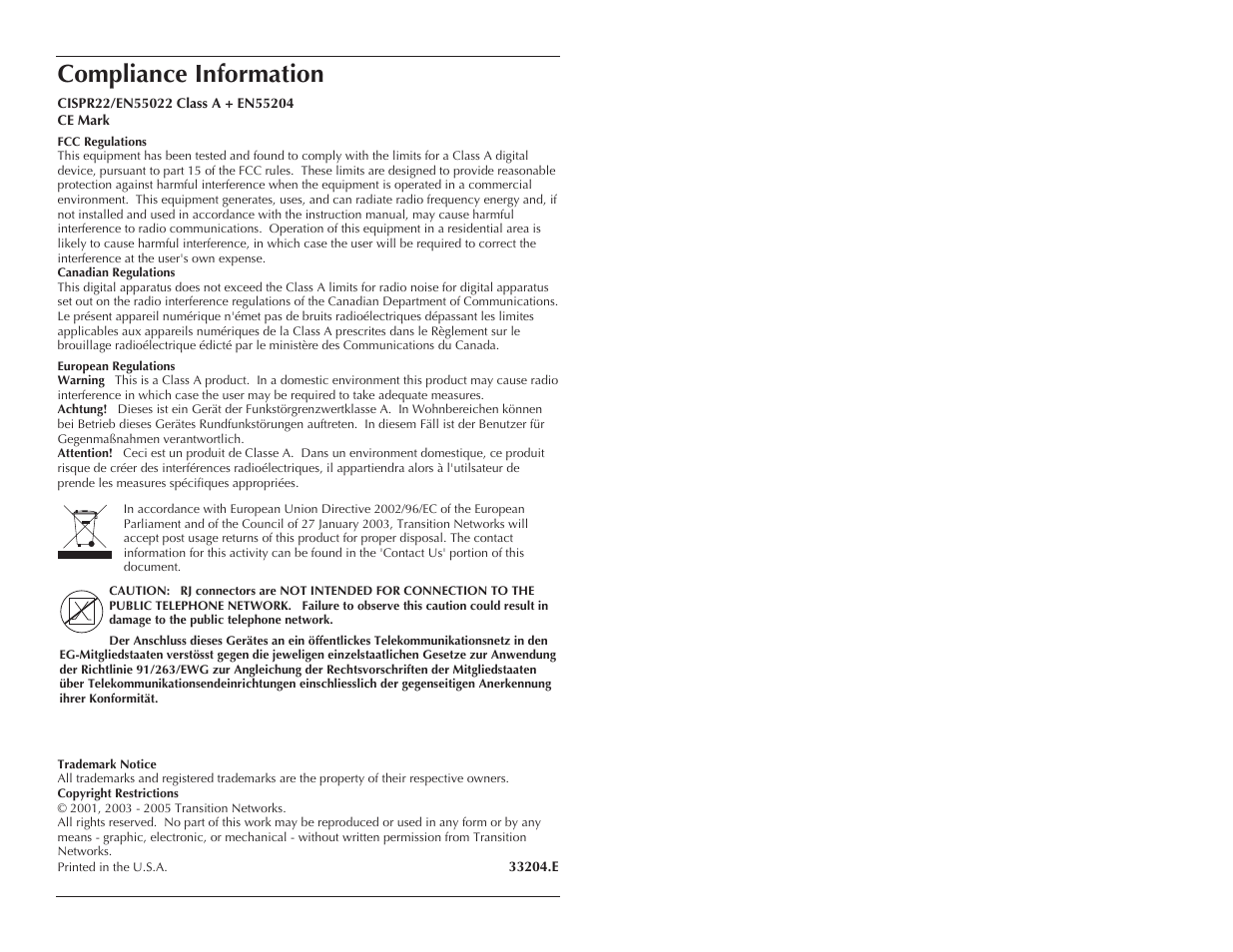 Compliance information | Transition Networks CETTF10XX-105 User Manual | Page 7 / 7