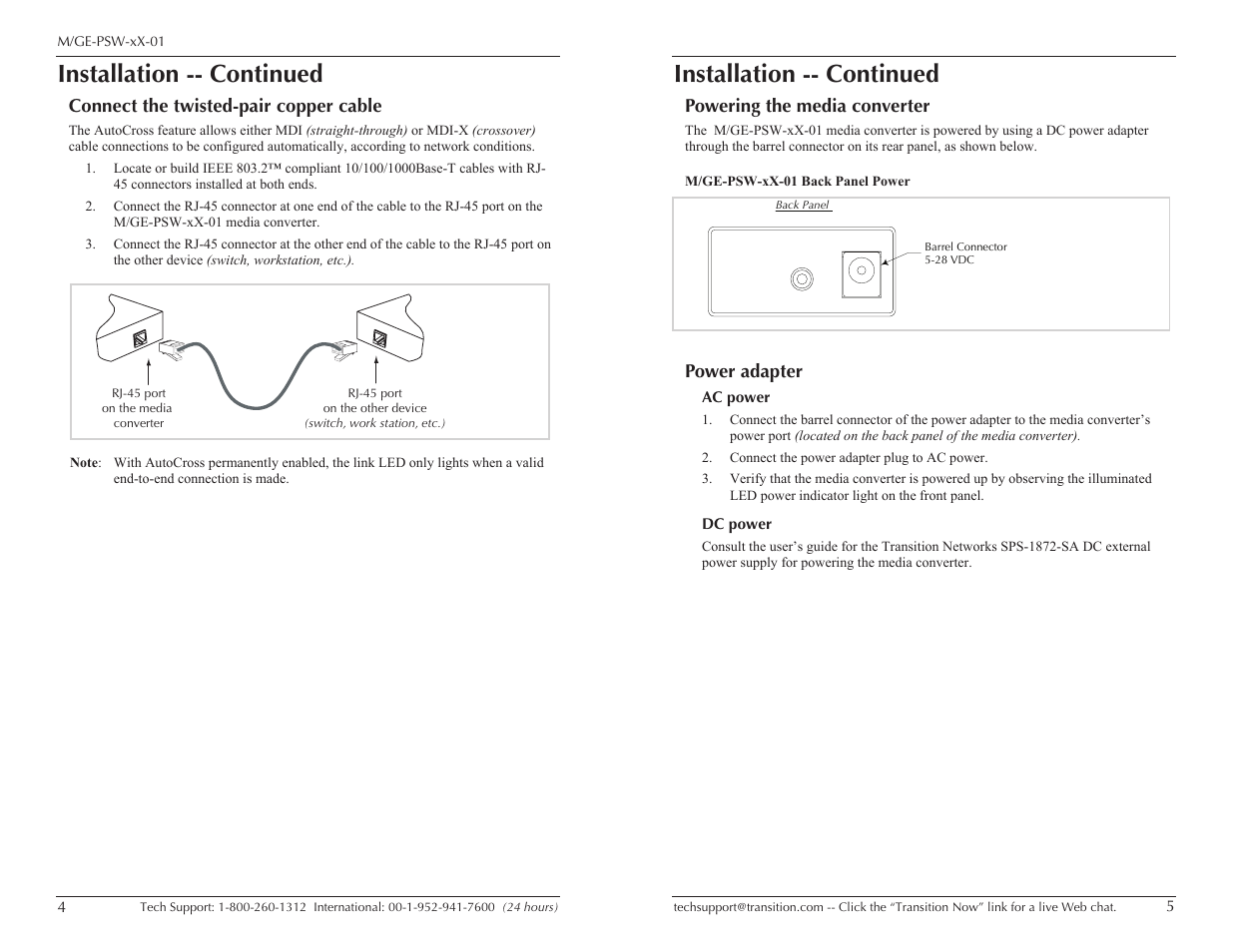 Installation -- continued | Transition Networks M/GE-PSW-LX-01 User Manual | Page 3 / 9