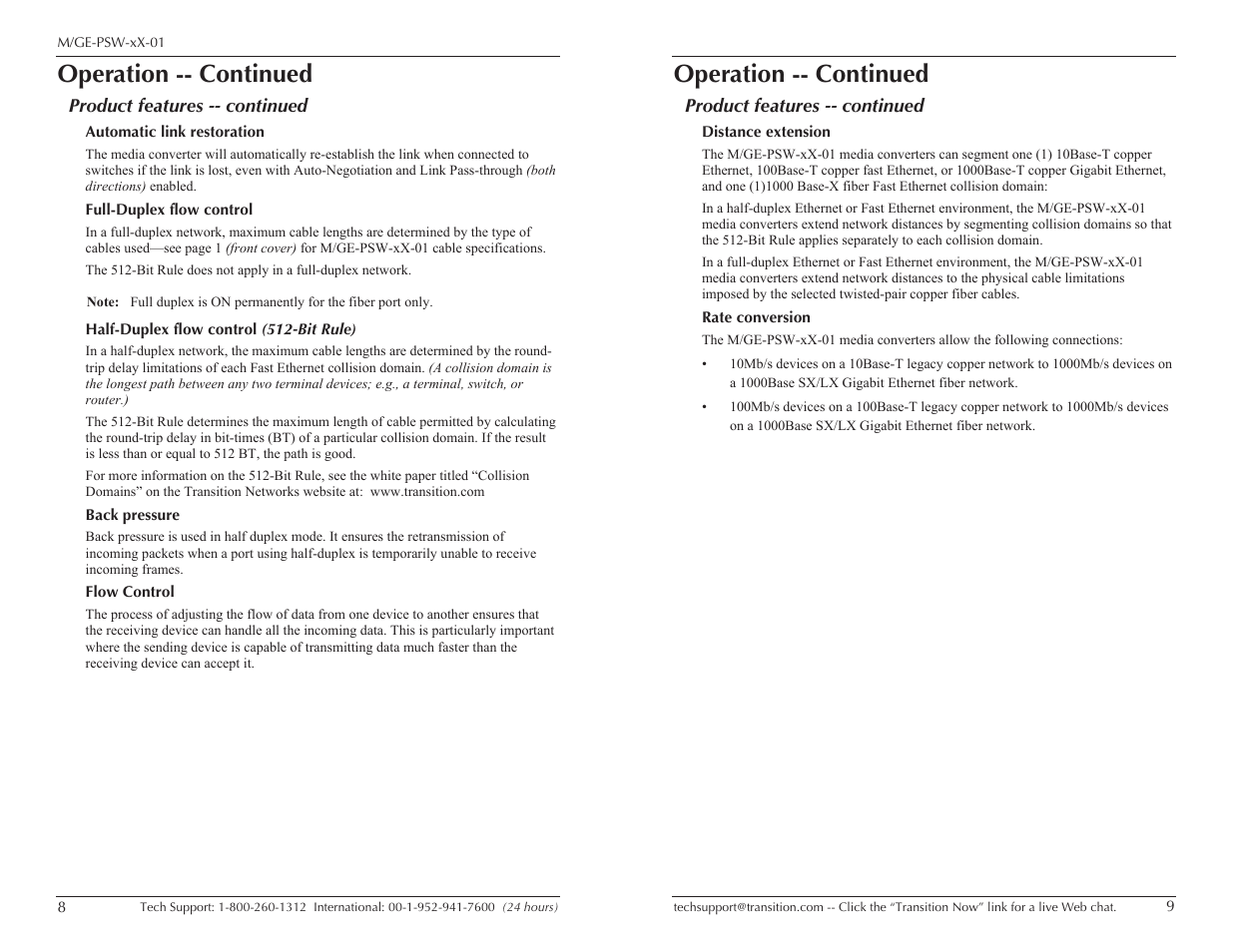 Operation -- continued | Transition Networks M/GE-PSW-LX-01 User Manual | Page 5 / 9