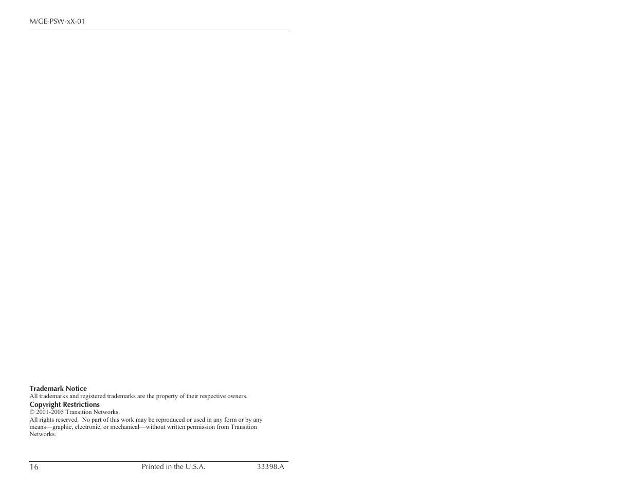 Transition Networks M/GE-PSW-LX-01 User Manual | Page 9 / 9