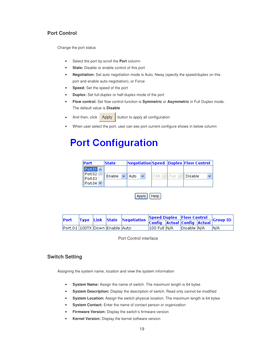 Port control, Switch setting | Transition Networks SISTM10XX-162-LR User Manual | Page 24 / 57