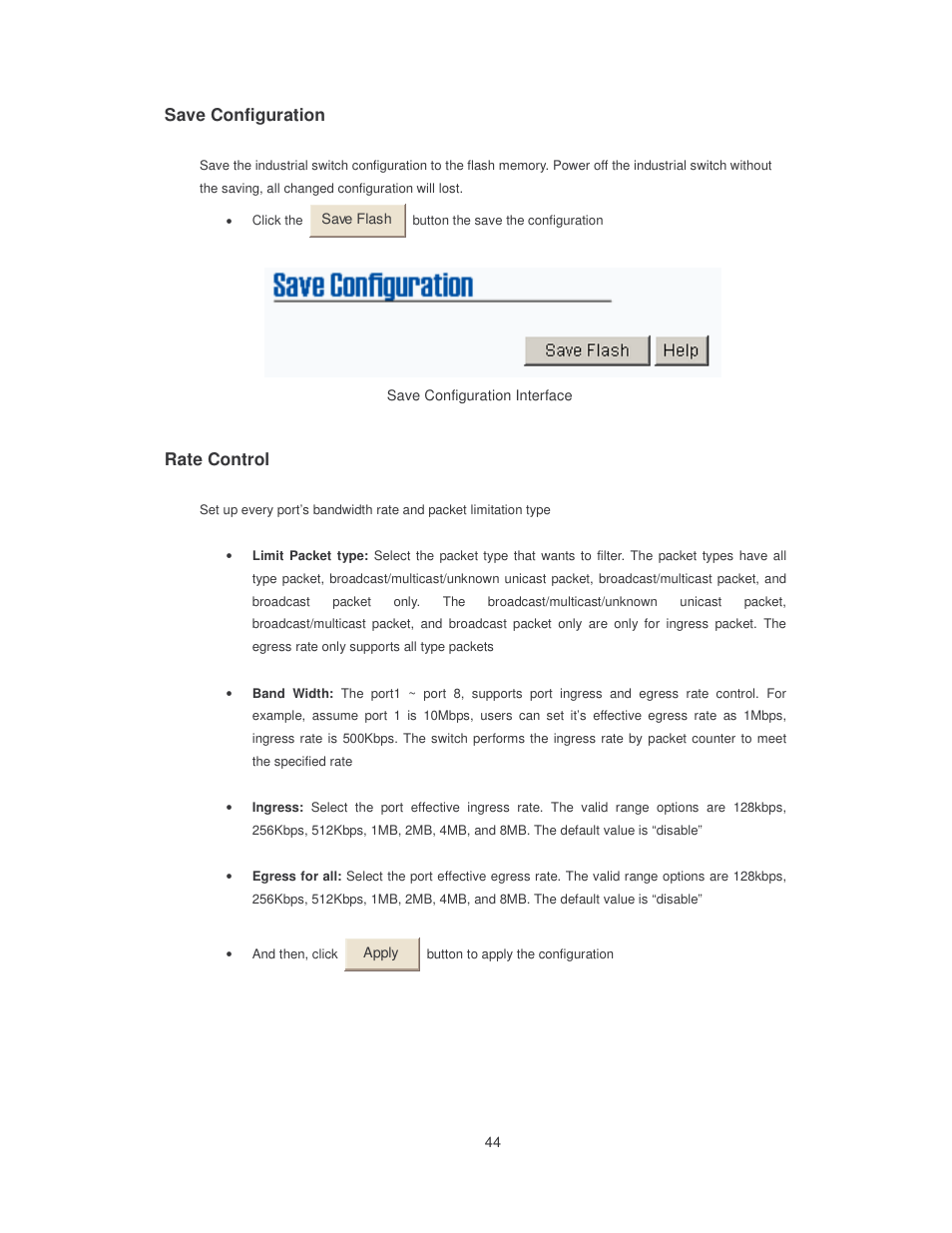 Save configuration, Rate control | Transition Networks SISTM10XX-162-LR User Manual | Page 49 / 57