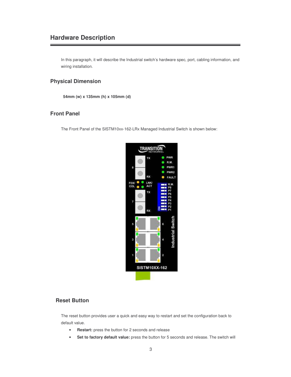 Hardware description | Transition Networks SISTM10XX-162-LR User Manual | Page 8 / 57