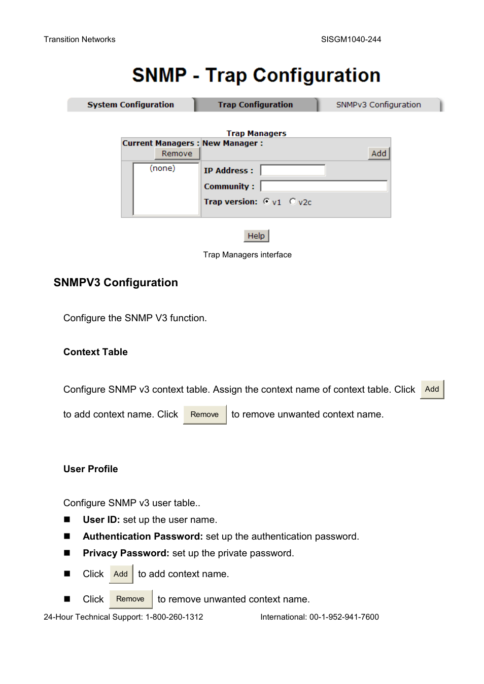Snmpv3 configuration | Transition Networks SISGM1040-244 User Manual | Page 101 / 117
