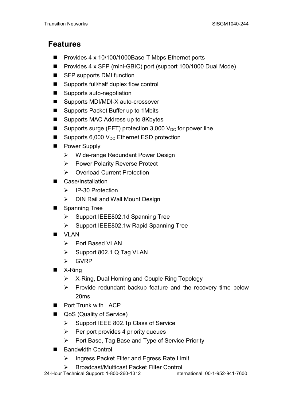 Features | Transition Networks SISGM1040-244 User Manual | Page 11 / 117