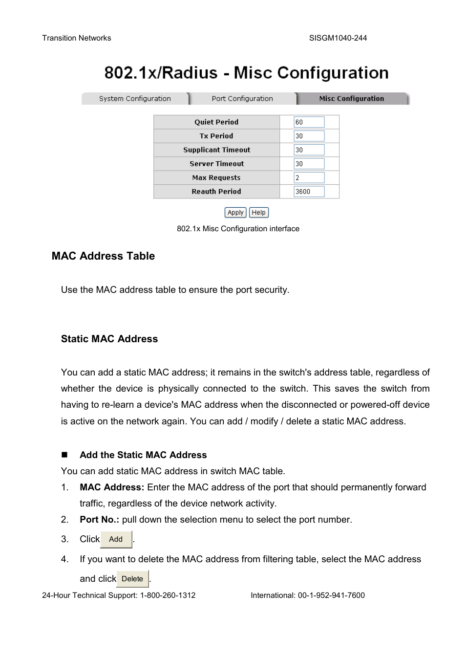 Mac address table | Transition Networks SISGM1040-244 User Manual | Page 113 / 117