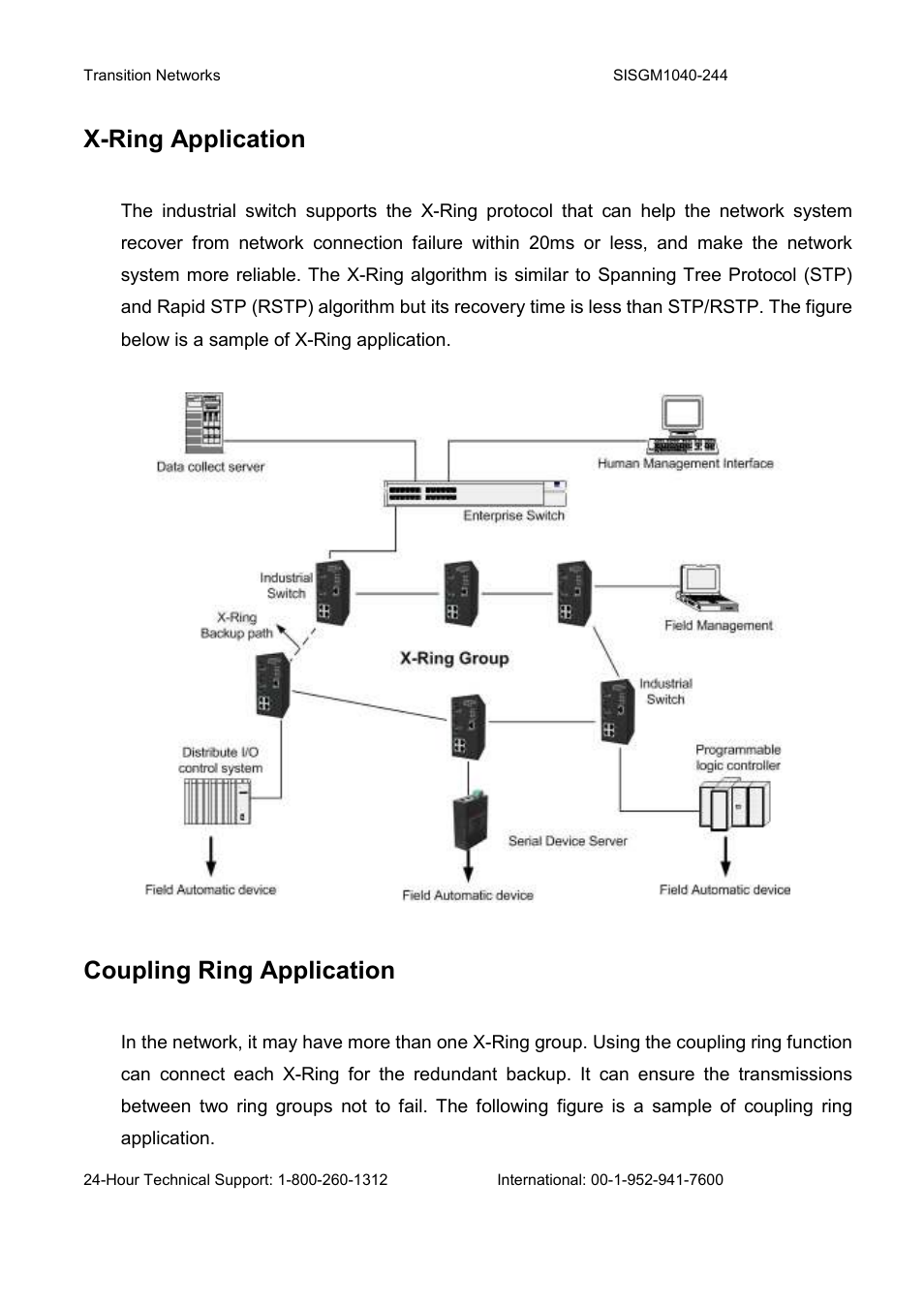 X-ring application, Coupling ring application | Transition Networks SISGM1040-244 User Manual | Page 30 / 117