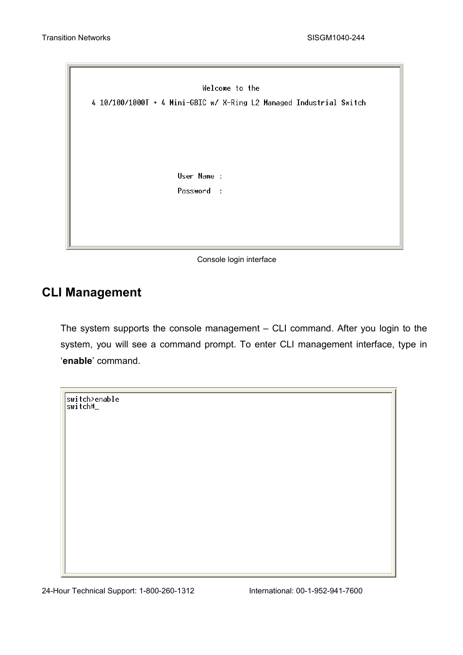 Cli management | Transition Networks SISGM1040-244 User Manual | Page 35 / 117