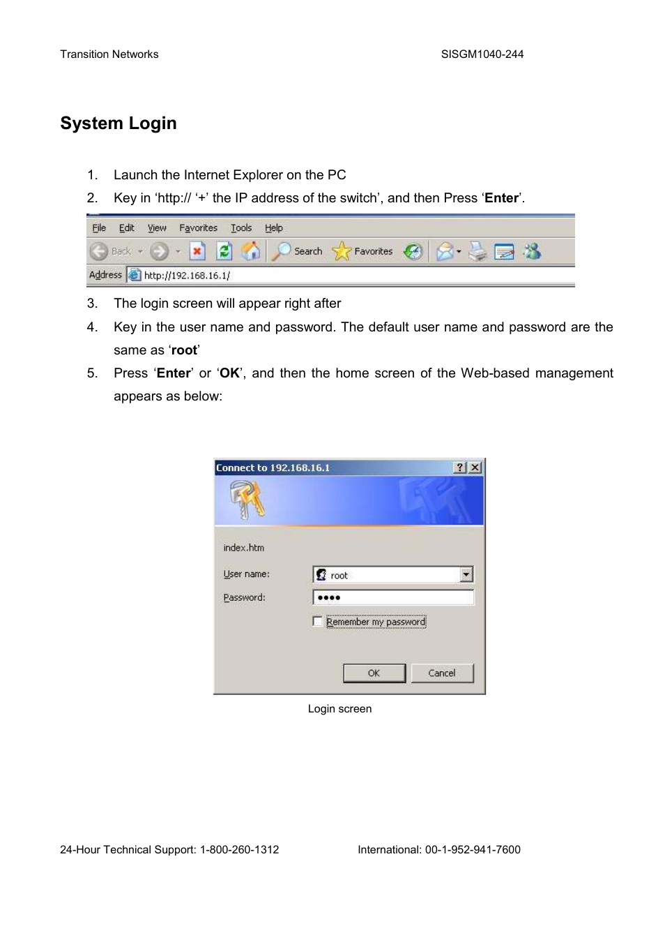 System login | Transition Networks SISGM1040-244 User Manual | Page 63 / 117