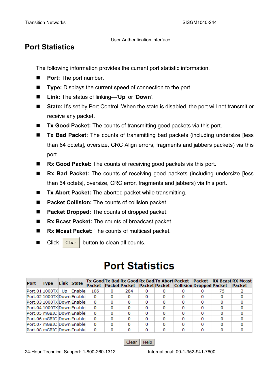 Port statistics | Transition Networks SISGM1040-244 User Manual | Page 80 / 117